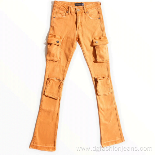 Orange Cargo Skinny Distressed Patch Wash Men Jeans